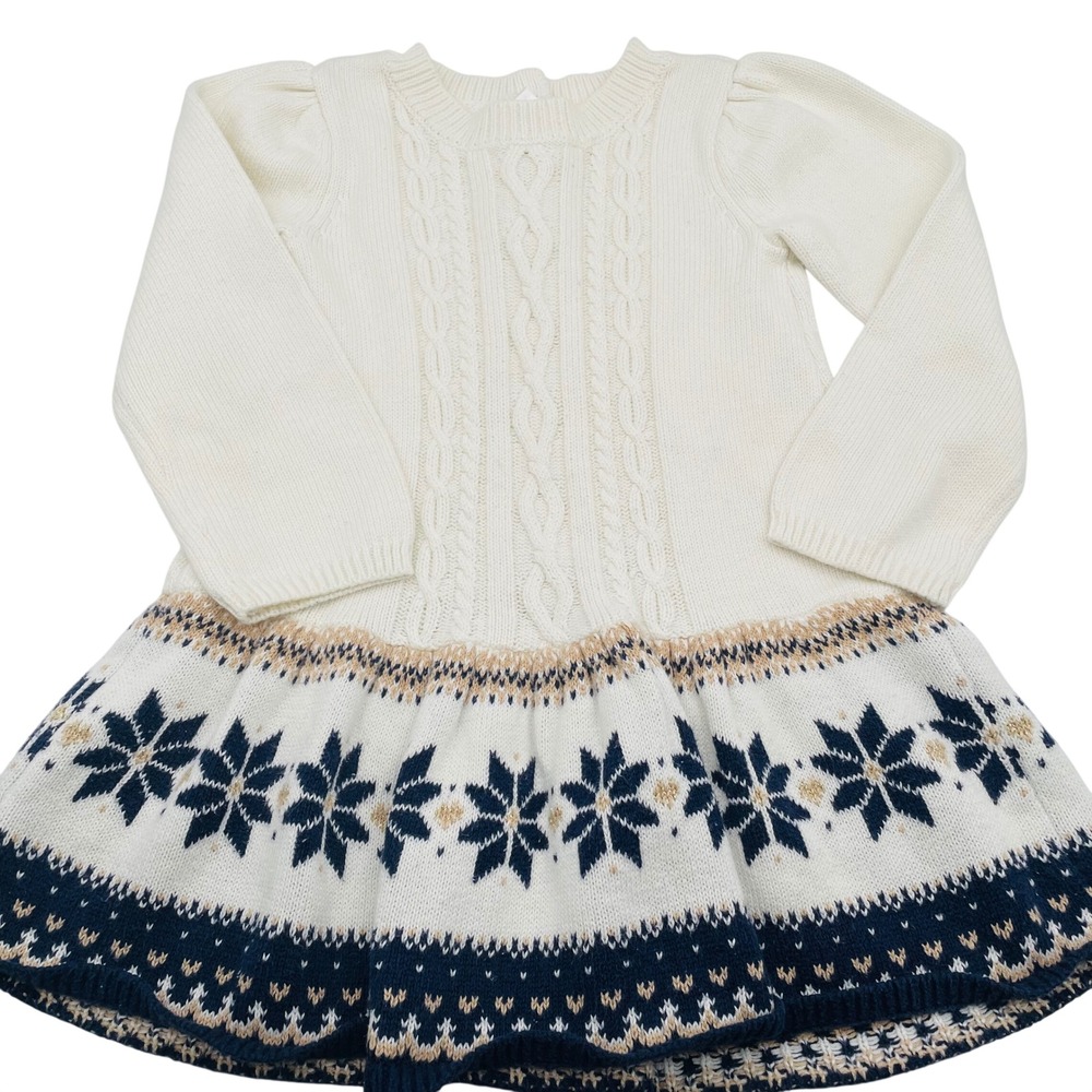 Gymboree Holiday Snowflake Fair Isleโ Knit Sweater Dress Cream Navy Preppy 4T